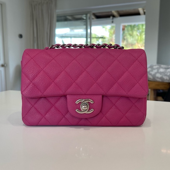 CHANEL Handbags - SOLD🚫AUTHENTIC Chanel Hot Pink Caviar Mini Rectangular Flap SHW
